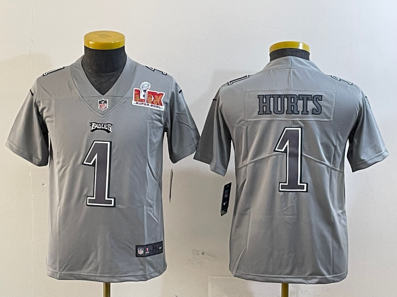 Youth 2025 Philadelphia Eagles #1 Hurts grey Nike NFL jersey style 1->youth nfl jersey->Youth Jersey